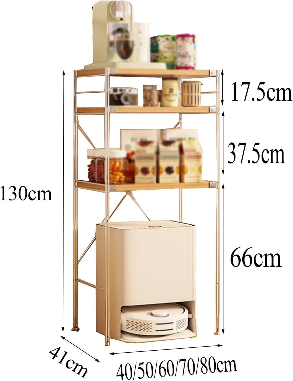 Small Storage Cabinet for Kitchen Robot Vacuum and Mop Self Emptying, Kitchen Storage Tall Over The Robot Vacuum Cleaner Storage Cabinet with Adjustable Shelves(80 * 41 * 130cm)