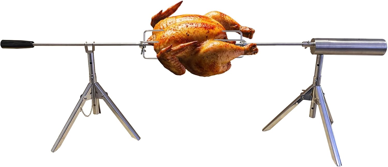 Portable Electric Rotisserie Grill – Stainless Steel BBQ Spit Roaster, Adjustable Height & Speed, Outdoor Cooking for Camping, Tailgating, Patio – 35' Cooking Area