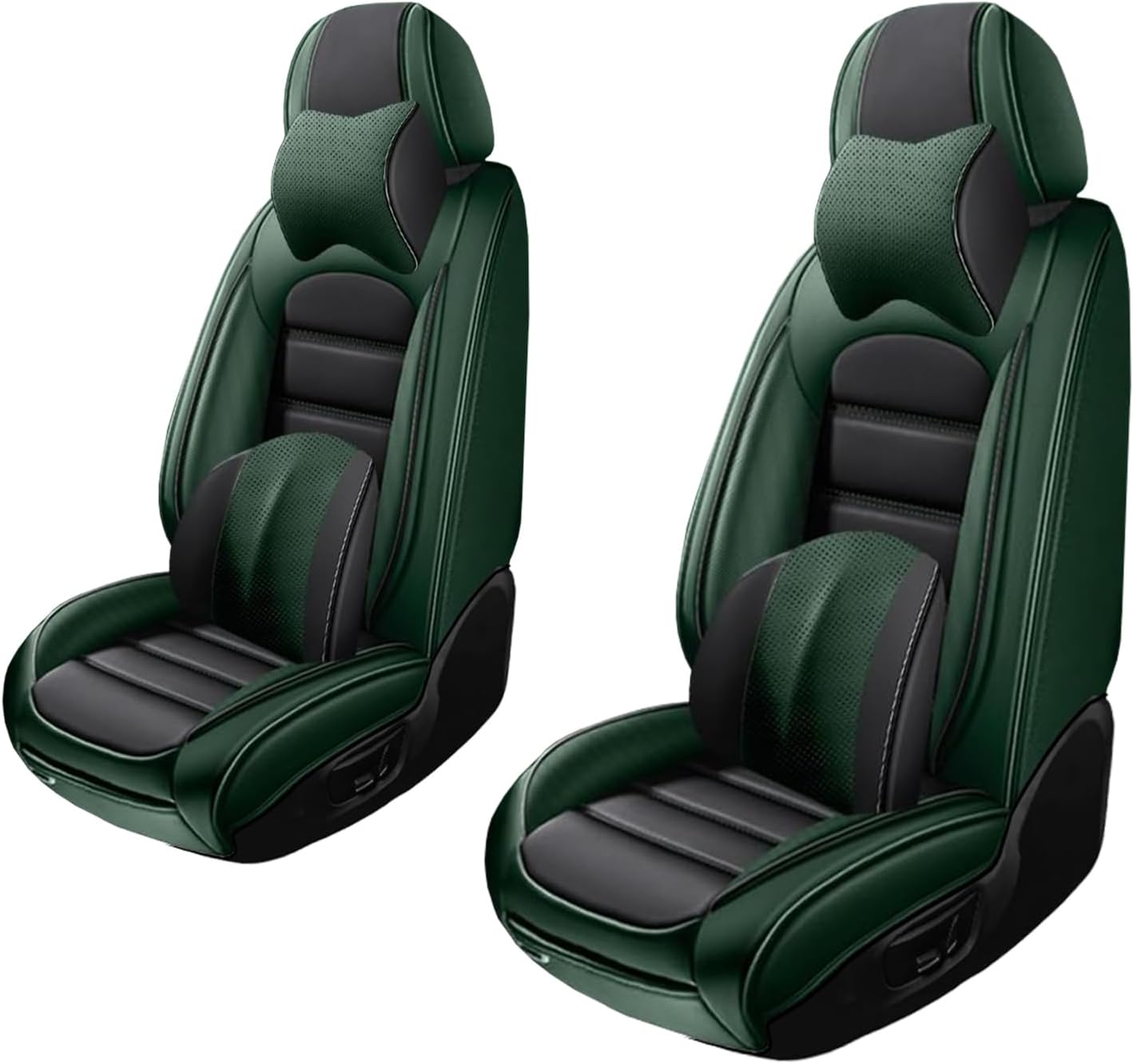 2 Seat Covers for Subaru Crosstrek 2016-2024 Leather Car Seat Covers Waterproof Anti-Slip Soft Car Seat Protectors Comfort Automotive Seat Covers with Airbag（Luxury,Black+Green）