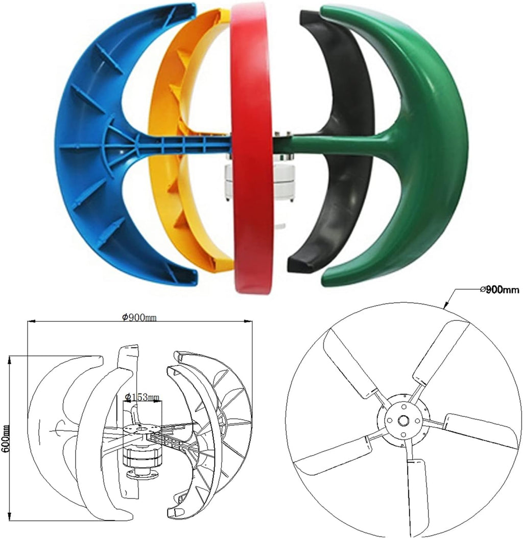 2023 Model Vertical Wind Turbine with Controller,3000W Lantern 5 Blades AC 12V 24V 48V Portable Solar Generator Suitable for Outdoor Garden Lighting