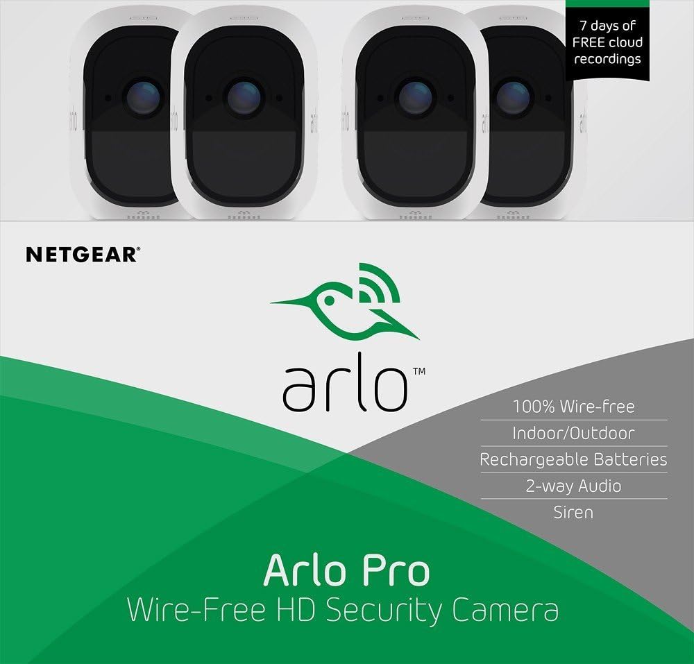 Arlo Pro VMS4430 Indoor/Outdoor HD Wire Free Security System with 4 Cameras (White)