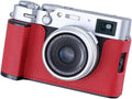 Camera Half Case for Fujifilm Fuji X100VI,Vintage Metal Genuine Leather Instant Camera Protective Cases Stylish Portable Shockproof (Red)