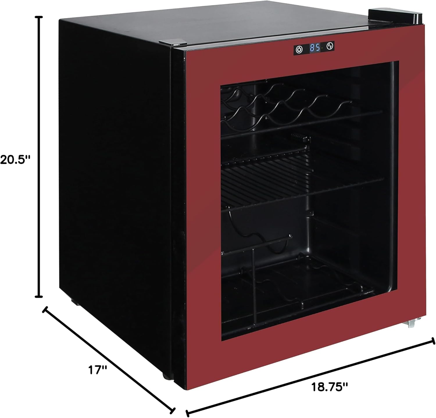 West Bend Beverage Cooler Refrigerator 15 Wine Bottle/60 Can Capacity, Glass Door, 17-Inch Wide Freestanding, Adjustable Thermostat Control, 1.6-Cu.Ft, Burgundy