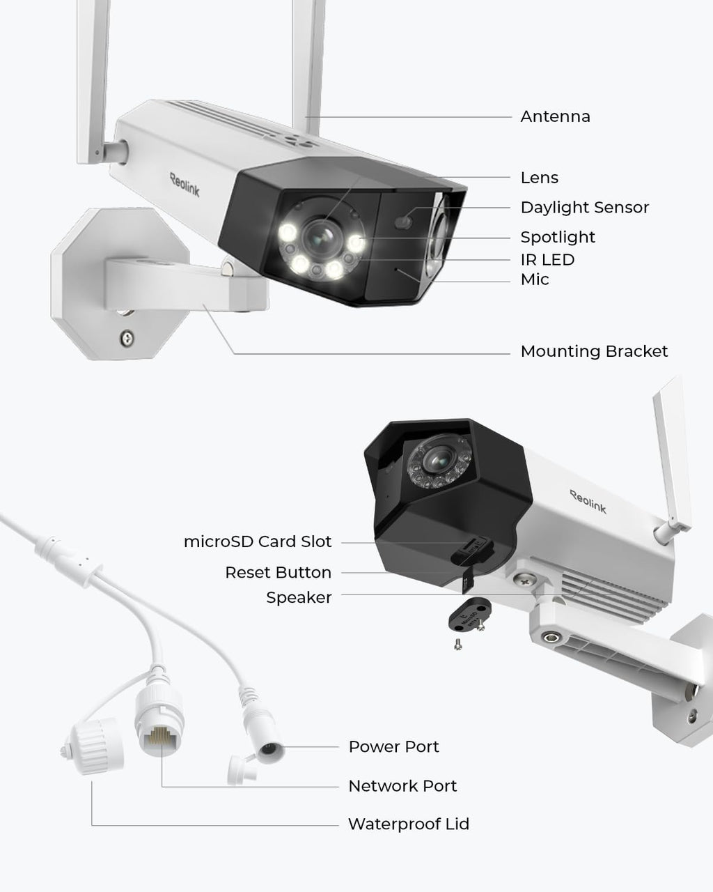REOLINK 4K WiFi Security Camera with 180° Ultra-Wide Angle, 2.4/5GHz Plug-in Outdoor Camera, Smart Human/Vehicle/Animal Detection, Color Night Vision, Two-Way Talk, DC 12V/2A, Duo 2 WiFi
