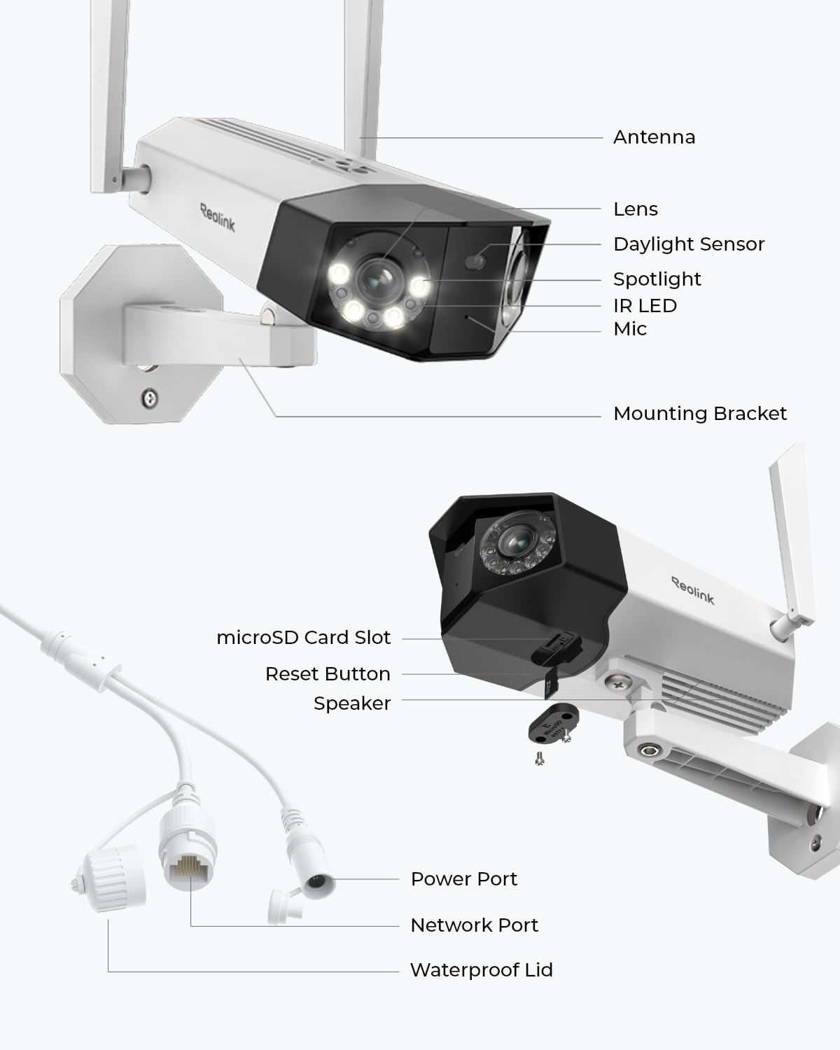 REOLINK 4K WiFi Security Camera with 180° Ultra-Wide Angle, 2.4/5GHz Plug-in Outdoor Camera, Smart Human/Vehicle/Animal Detection, Color Night Vision, Two-Way Talk, DC 12V/2A, Duo 2 WiFi