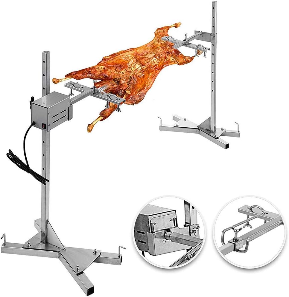 Rotisserie Grill Kit, 15W Automatic Rotisserie Grill Motor and 5 Gears Height Adjustable Outdoor Stainless Steel Rotisserie Kit for 30 KG Pig, Hog Lamb, Turkey