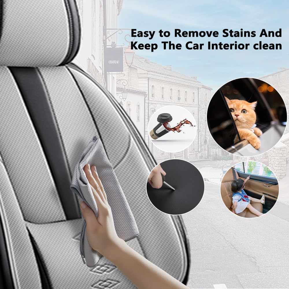 Car Seat Covers for Grand Cherokee L,for Jeep Grand Cherokee L 2021-2024,Leather Full Set Seat Covers,Airbag-Compatible Car Seat Protectors,Waterproof Seat Cover for Cars(Black+Gray,5PCS/With Pillows)