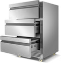 FoMup Stainless Steel 3-Tier Drawer Fridge Undercounter, Outdoor Beverage Refrigerator with Wheels, Waterproof Design and Temperature Control for Home and Commercial Use