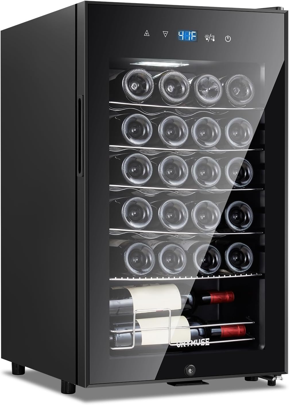 ORYMUSE 24 Bottle Wine Cooler, Freestanding Compressor Wine Fridge with Lock, Slim & Narrow Wine Refrigerator (16.9' W), 41°F–64°F Digital Temperature Control for Red, White & Champagne – Black