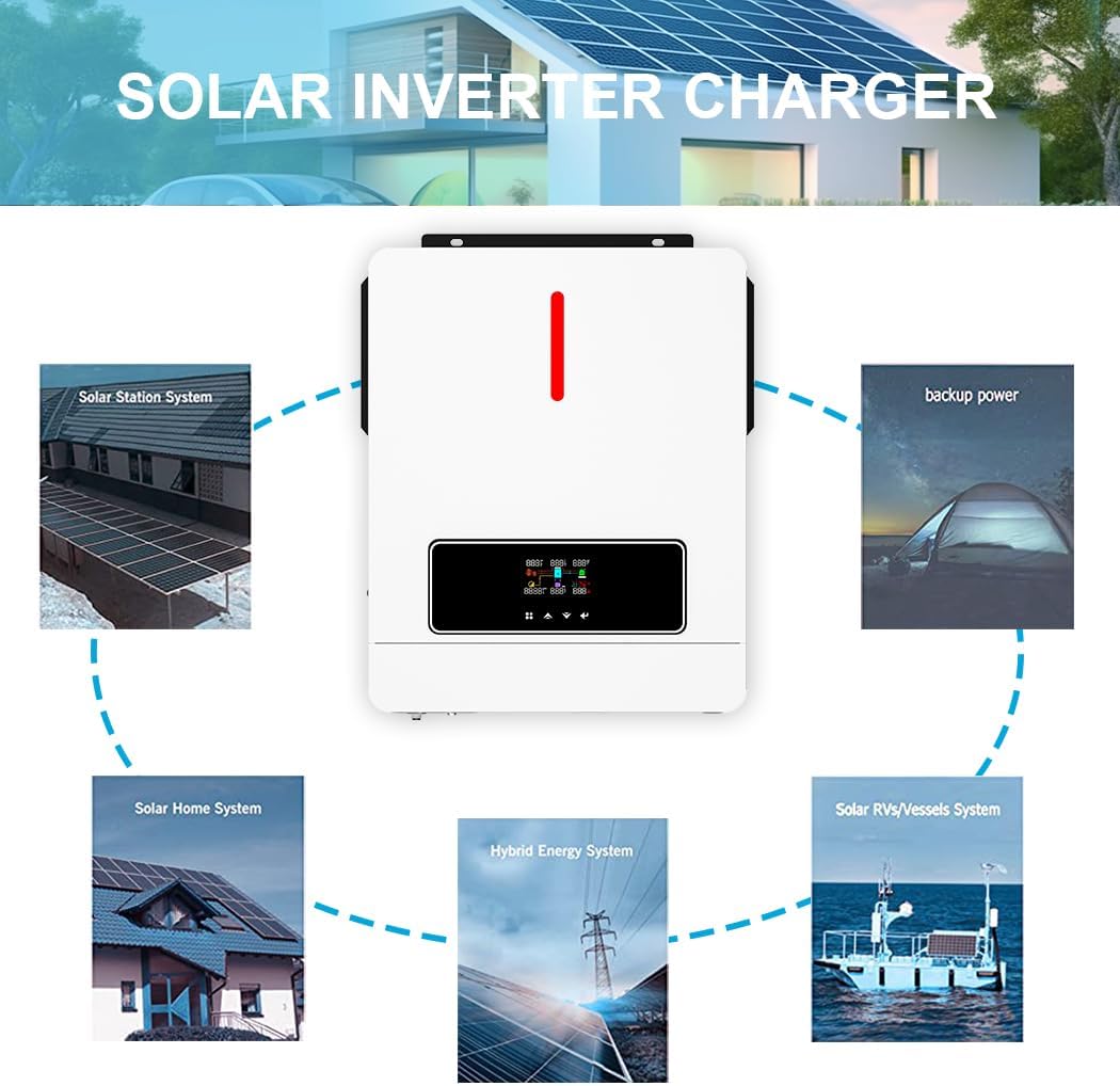 Y&H 6.2KW Solar Hybrid Inverter 48V AC220V On/Off-Grid Solar Inverter Built-in MPPT 120A Solar Charger, Two Load Output Power Max PV Power 6500W Input, Supports Batteryless