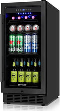ORYMUS 15 Inch Beverage Refrigerator, 130 Cans Drink Fridge with Glass Door & Lock, Under Counter or Freestanding Beverage Cooler for Soda, Beer & Water, Upgraded Quiet Compressor, Memory Temp, Black