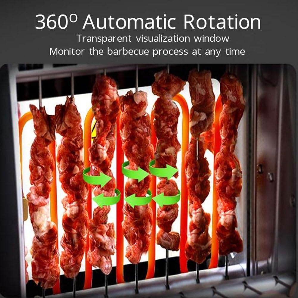 Vertical Electric BBQ Grill, Auto 360° Rotating Skewer, 1200W Rotisserie Smokeless Barbecue Kebab Oven Grill Temperature Control with 32 Strings, for Kitchen Party Restaurant
