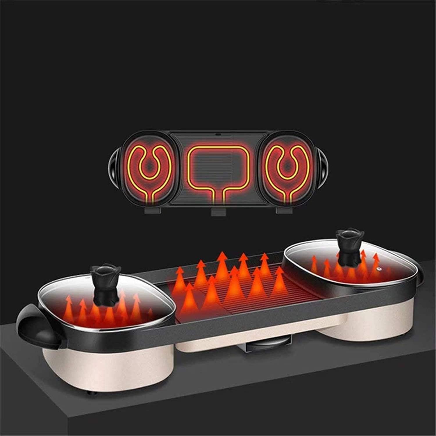 2 In 1 Electric Barbecue Pan Grill And Hot Pot With Bbq Set Indoor Ourdoor Barbecue Large Capacity Non-Stick Pan With 5 Temperature Adjustments (Color : Black 1, Size : 79 * 27 * 12.5cm)