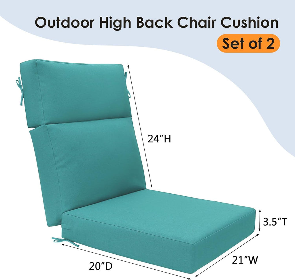 Unimatta Outdoor High Back Chair Cushion Seat Pads, 44 x 21 Inch Water-Repellent & Fade-Resistant Patio Furniture Cushions with Ties for Adirondack, Rocking Chairs, Turquoise