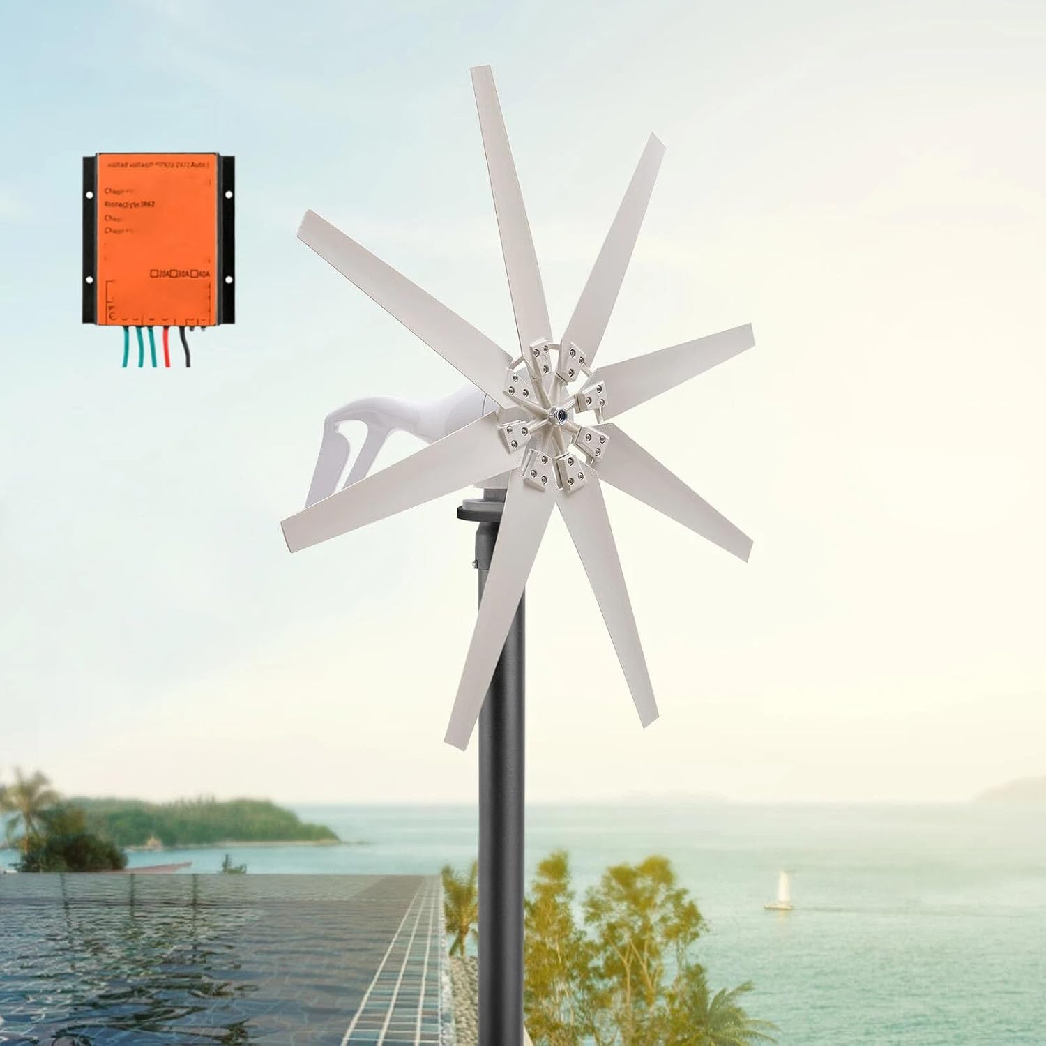 3000W 12V Wind Turbine Generator, 8-Blade Wind Turbine Kit With Controller, Windmill Generator Kit For Home, Farm, RVs, Boats(12v)