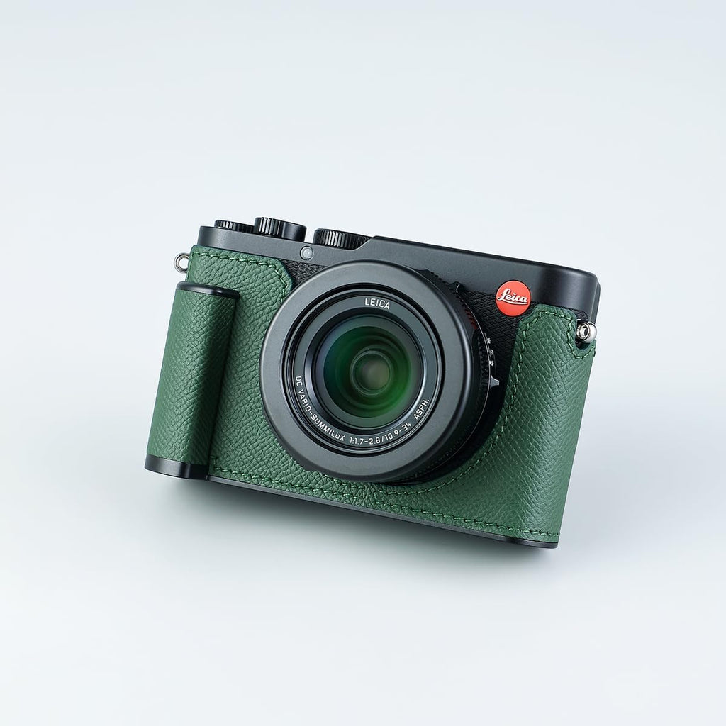 Camera Half Case for Leica D-LUX 8, Vintage Metal Genuine Leather Instant Camera Protective Cases Stylish Portable Shockproof (Green D)