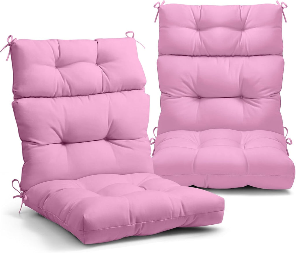 EAGLE PEAK Tufted Outdoor/Indoor High Back Patio Chair Cushions, Set of 2, 46'' x 22'', Pink