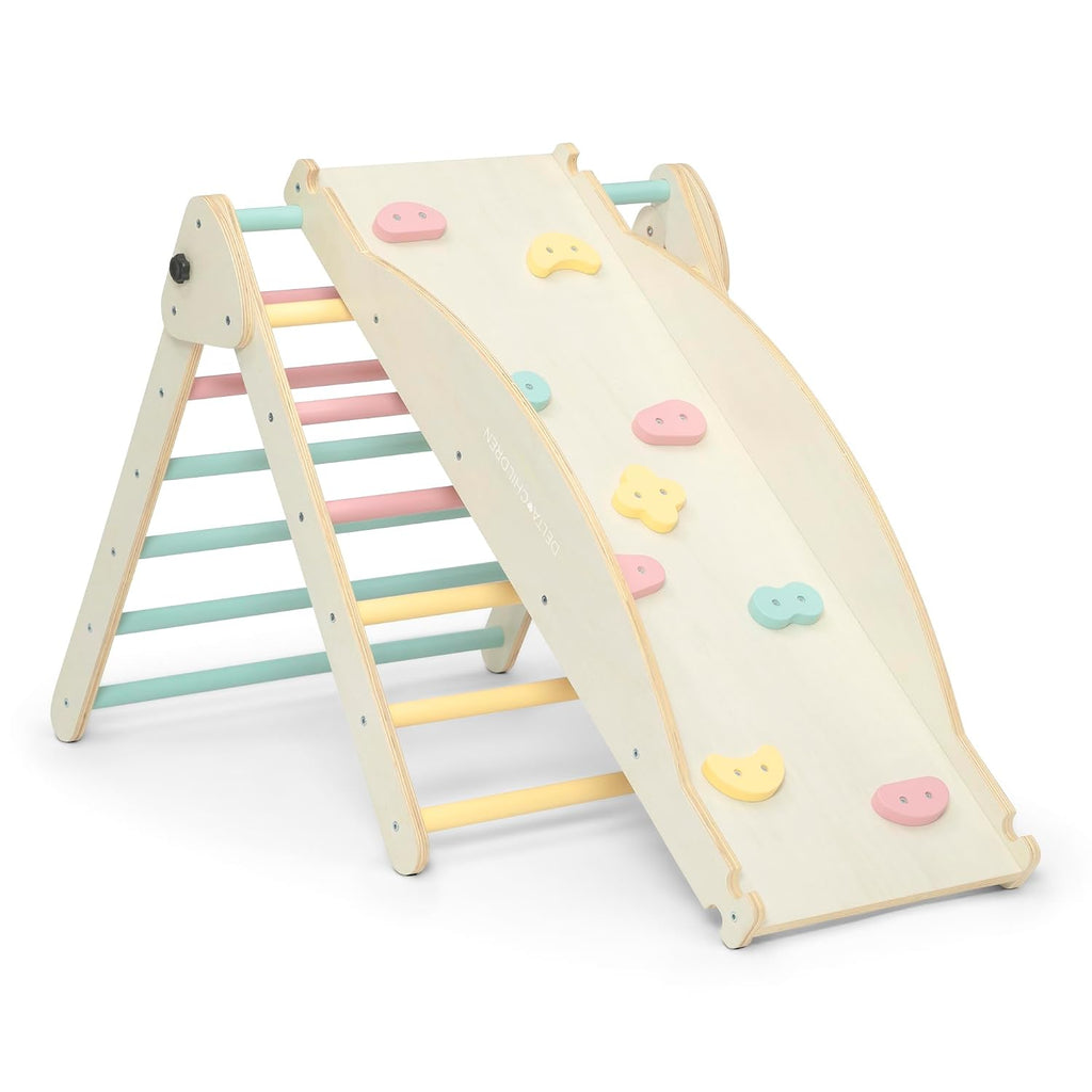 Delta Children Lil' Climber Gym - Indoor Climbing Gym/Jungle Gym for Kids - Montessori Toy with Reversible Arch/Rocking Chair, Reversible Rock Wall/Slide Ramp and Pikler Triangle - for Toddlers 3+