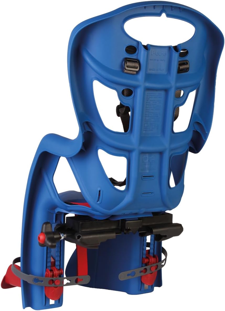 Bellelli Pepe Rear Rack Mount Child Bike Seat - Made in Italy, Comfortable Padded Carrier for Kids Up to 48.5 lbs with Adjustable Safety Harness & Secure Clamp