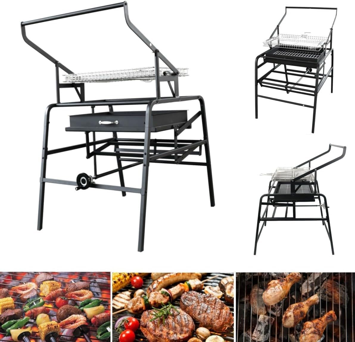 Camping Rotating Grill BBQ Grill, Stainless Steel Flipping Barbecue Grill Portable BBQ Skewer Folded Camping Lightweight smoker Barbecue for Picnics Garden Beach Party