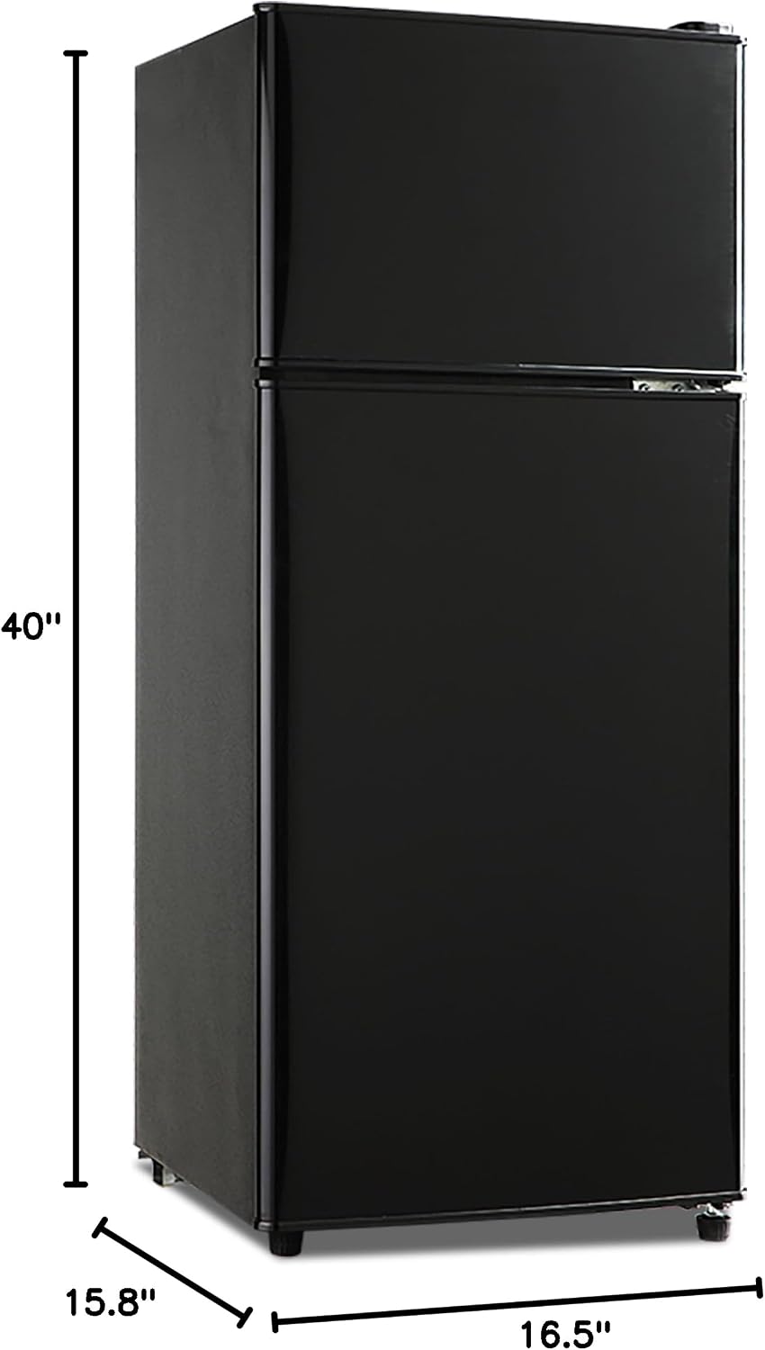 Anukis Compact Refrigerator 4.0 Cu Ft 2 Door Mini Fridge with Freezer For Apartment, Dorm, Office, Family, Basement, Garage (Black, 3.8 Cu.Ft)