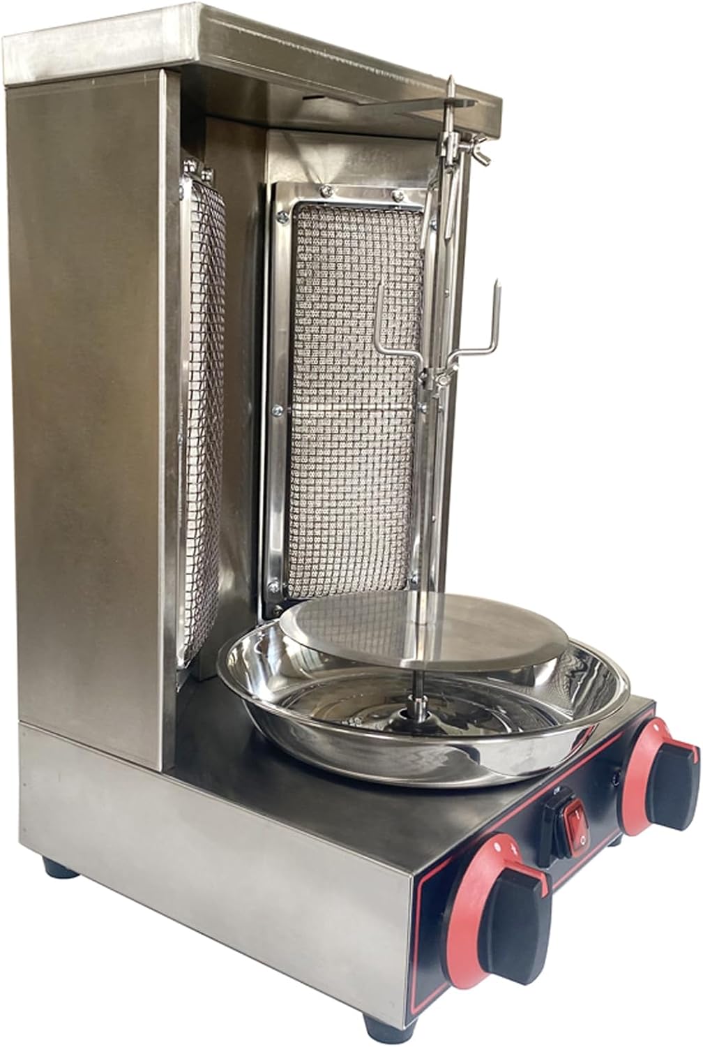LP Gas Type 2 Burners Turkish Barbecue Machine Shawarma Maker Kebab Gyro Grill Stainless Steel Vertical Rotating Oven with Meat Catch Pan and Adjustable Tempereture