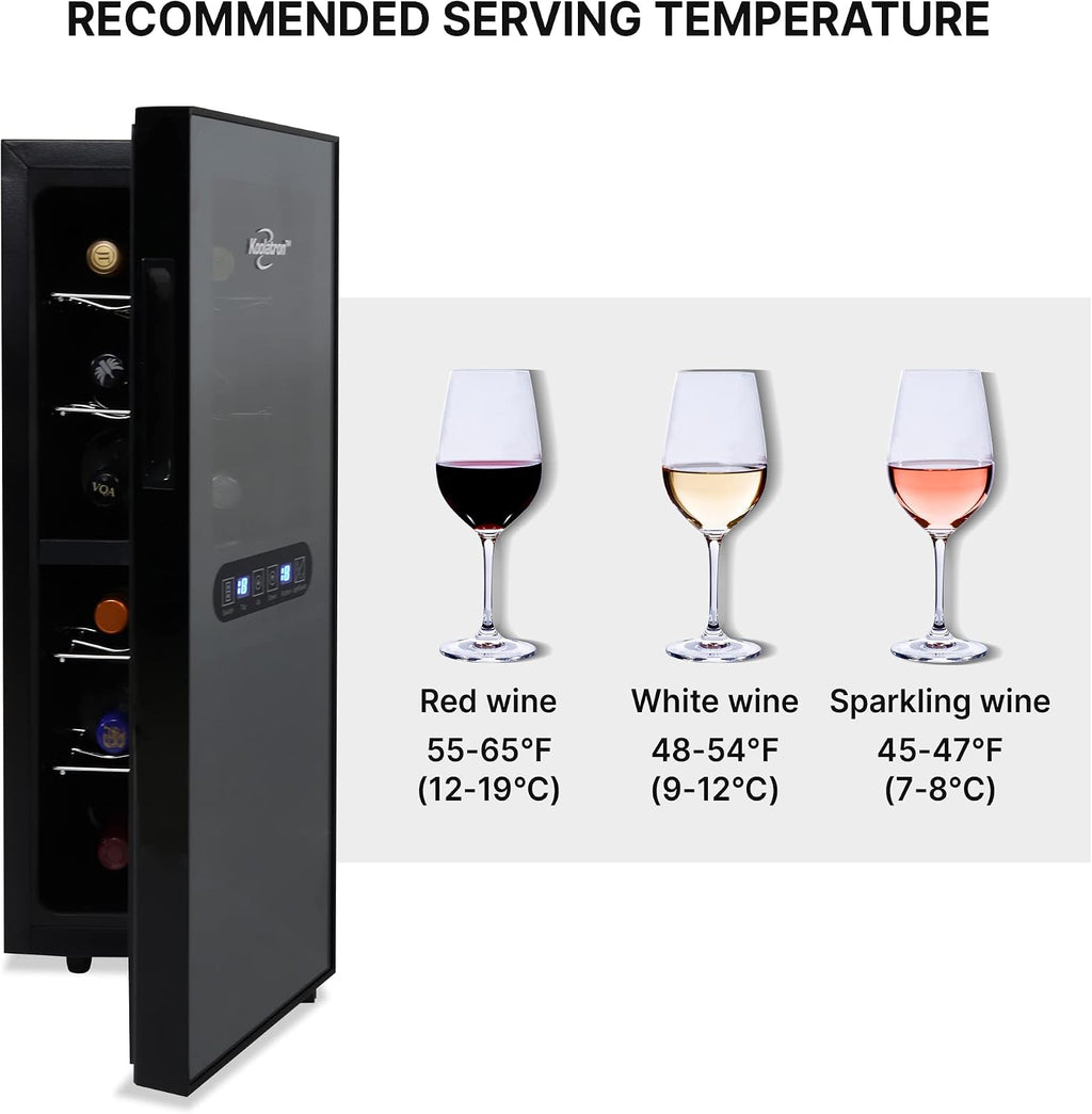 Koolatron Urban Series 12 Bottle Wine Cooler Refrigerator Dual Zone Thermoelectric Wine Fridge Freestanding Wine Cellar for Red White Sparkling Wine Ideal for Kitchen Apartment RV
