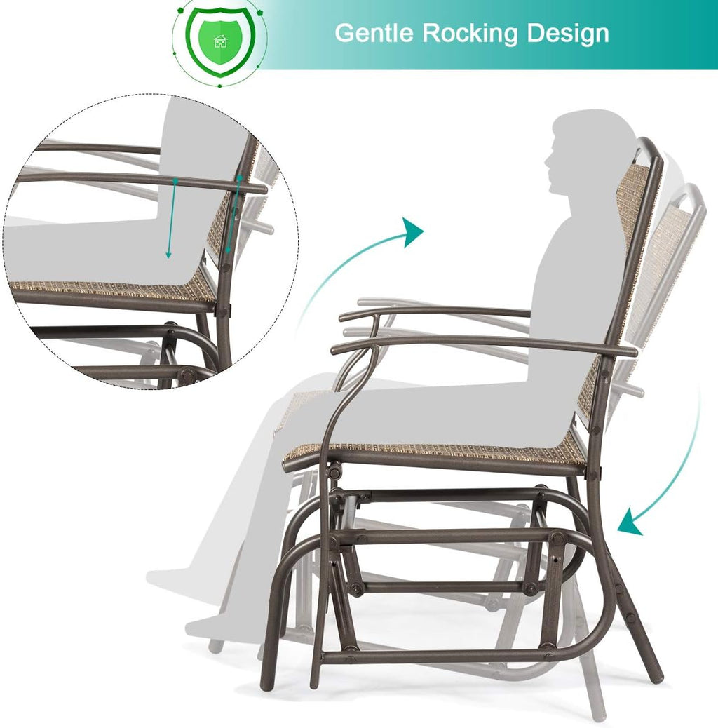 Giantex 3PCS Patio Swing Glider Set with One Glass Table W/Umbrella Hole & Two Rocking Chairs 3 -Piece for Outdoor Garden, Pool, Backyard and Indoor Bistro Set