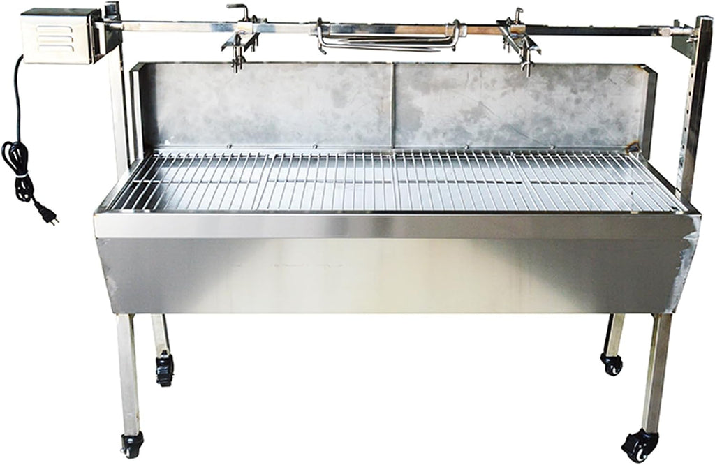 Rotisserie Charcoal Grill, Stainless Steel BBQ Grill with Adjustable Height, 44.5' Portable Grill for Outdoor Parties and Backyard Use 110V 15W