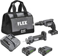 FLEX 24V Brushless Cordless 2-Tool Combo Kit: Drywall Screw Gun and Cut Out Tool with (2) 2.5Ah Lithium Battery and 160W Fast Charger - FXM203-2AA