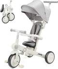 JMMD Baby Tricycle, 7-in-1 Multifunctional Kids Trike with Adjustable Parent Handle, Safety Harness & Wheel Brakes, Removable Canopy, Stroll Trike for Boys & Girls Ages 18 Months-5 Years, Gray