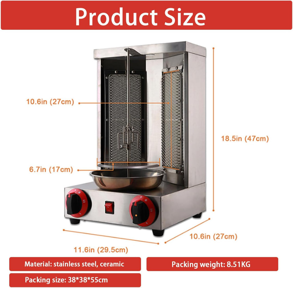 Vertical BBQ Machine Commercial,360° Rotating Gas Kebab Grill Machine,Adjustable Temperature,Removable and Washable,for Restaurant Home Kitchen Use,with Shovel