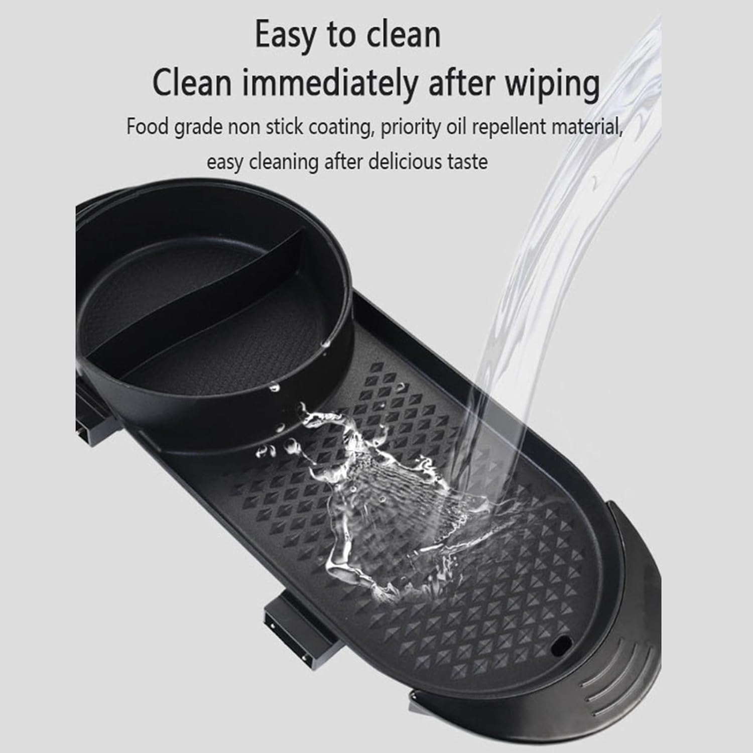 Electric Smokeless Non-Stick, Removable Hotpot Pot, Korean Barbecue Pan Indoor for 5-6 People Independent Dual Temperature Control Fast Heating