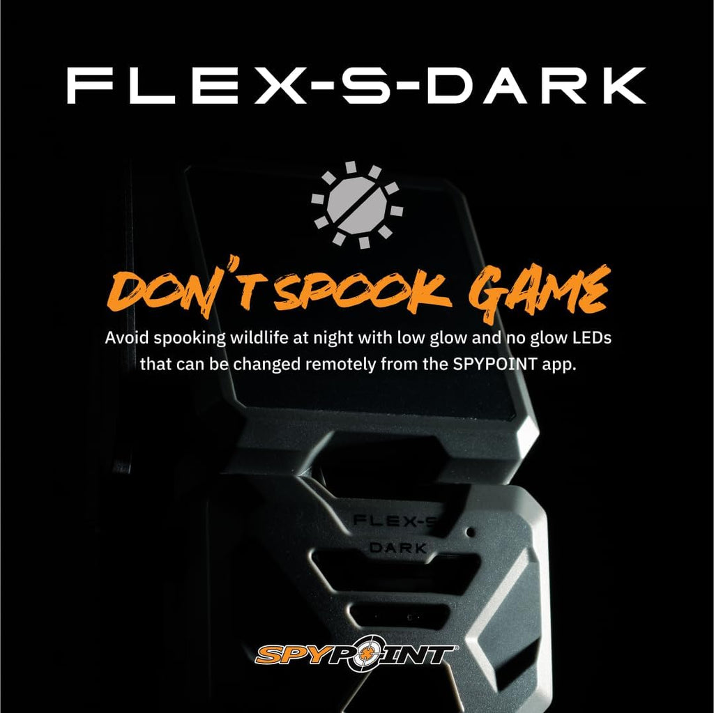 SPYPOINT Flex-S-Dark Starter Pack with SD Card - Solar Cellular Trail Camera – Built-in Solar Panel, 40MP Photos, 1080p Videos + Sound, No-Glow Game Camera, Night Vision, Motion Activated Trail Cam