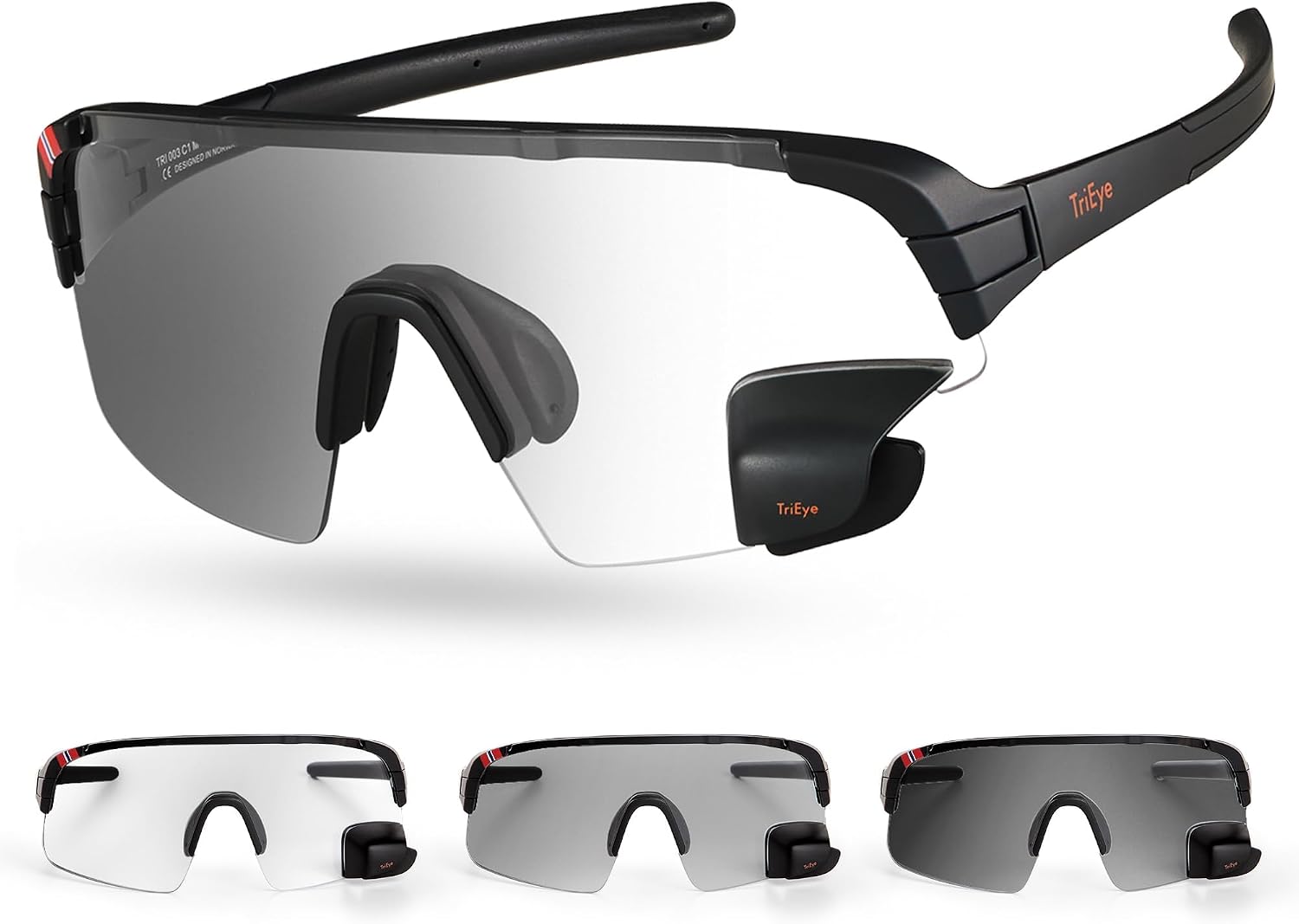 TriEye Cycling Glasses with Rear-view Mirror - Sports Sunglasses for Men & Women - UV-400 Protection