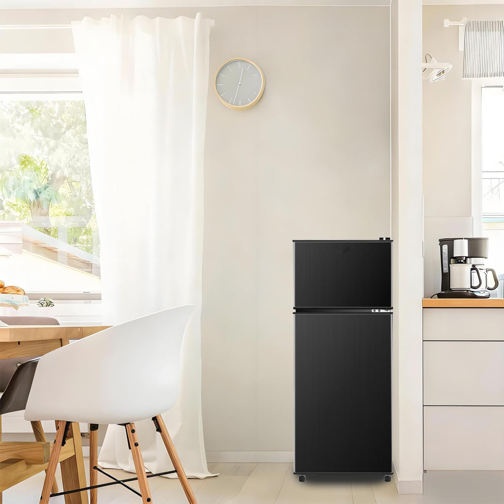Anukis Compact Refrigerator 4.0 Cu Ft 2 Door Mini Fridge with Freezer For Apartment, Dorm, Office, Family, Basement, Garage (Black, 3.8 Cu.Ft)