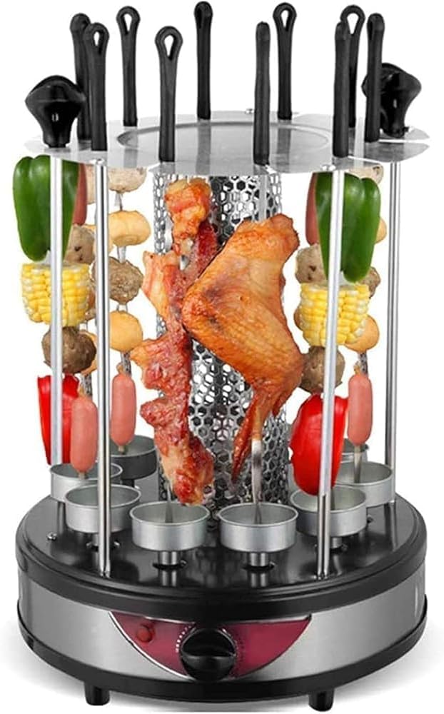 Electric Rotating Barbecue Grill - Smoke-Free Kebab and Skewers Roaster with Automatic Rotisserie for Home Parties