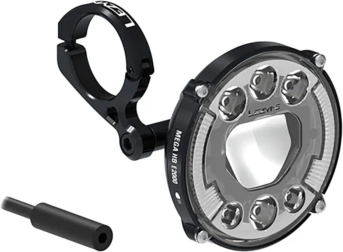 Lezyne Mega HB E2000 Ebike Headlight - 2000 Lumen High Beam & 600 Lumen Low Beam, STVZO Compliant, CNC Machined Aluminum Body, Daytime Running Light, Auto Thermal Protection, E-Bike Compatible 10.5-13
