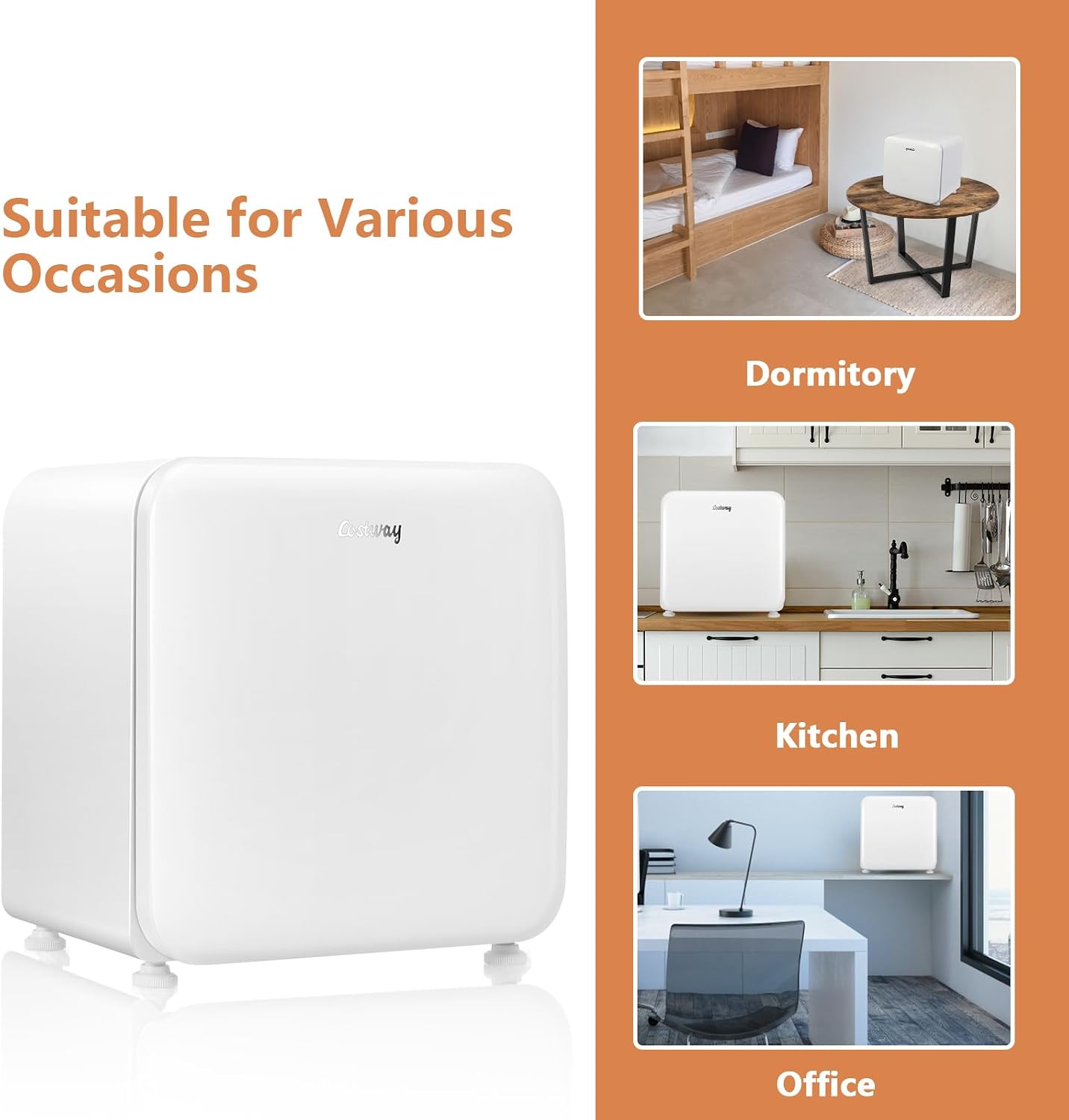 COSTWAY 1.6 Cu.ft Mini Fridge, Compact Refrigerator with Auto Defrost, Single Reversible Door, Adjustable Thermostat for Office, Dorm, Bedroom, Apartment (White)