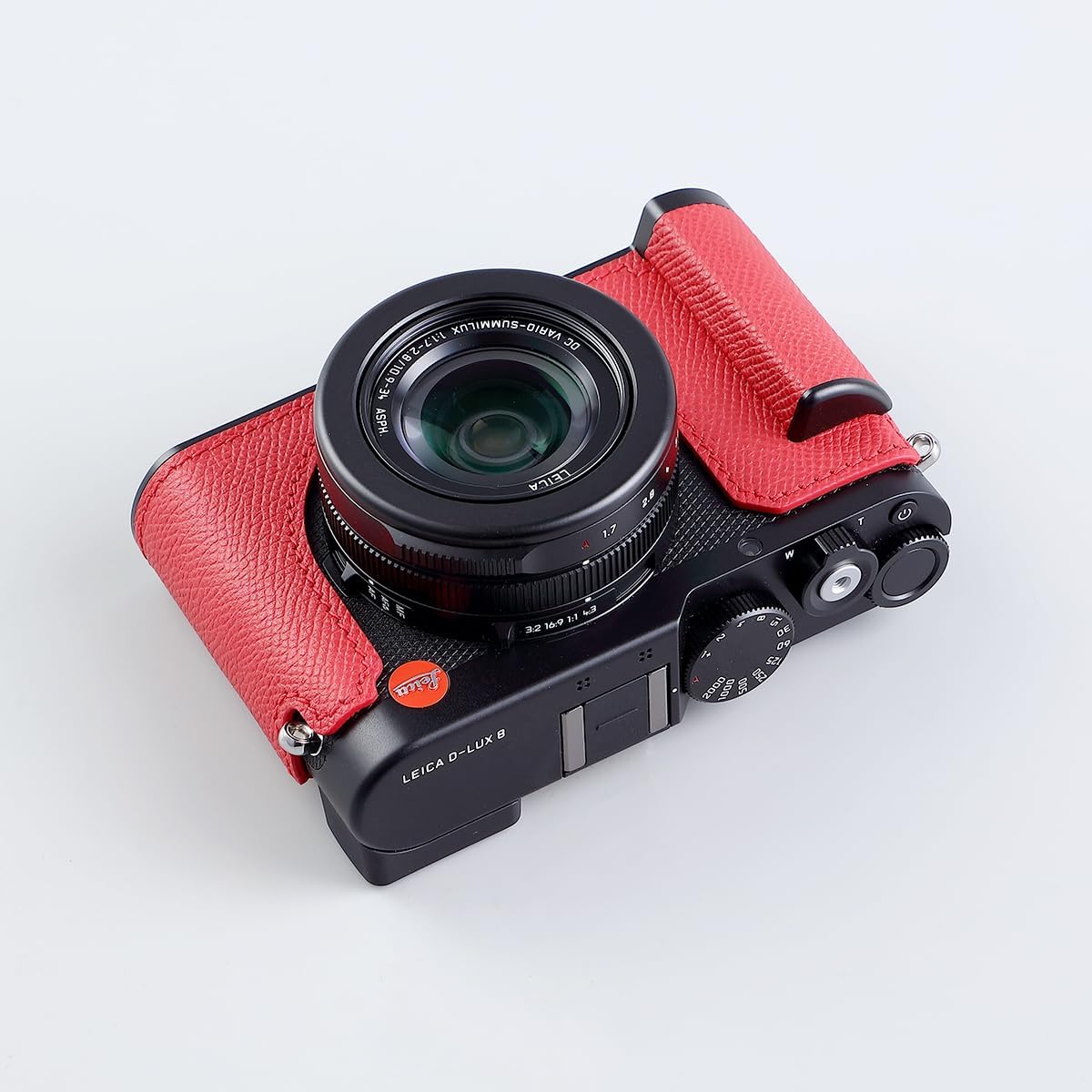 Camera Half Case for Leica D-LUX 8, Vintage Metal Genuine Leather Instant Camera Protective Cases Stylish Portable Shockproof (Red)