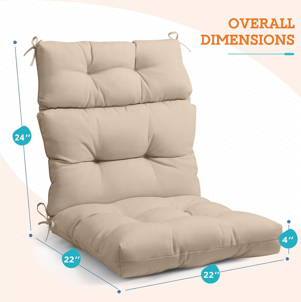 EAGLE PEAK Tufted Outdoor/Indoor High Back Patio Chair Cushions, Set of 2, 46'' x 22'', Beige