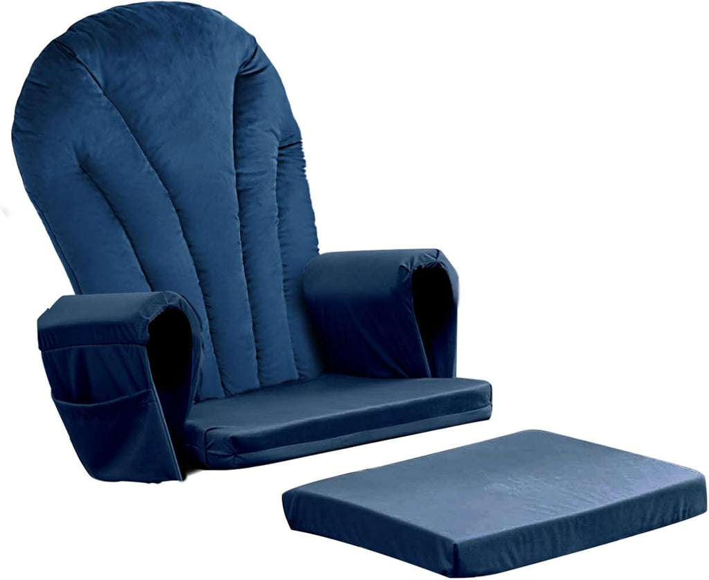ANMINY 5pcs Glider Rocker Replacement Cushions Set - Thickened Velvet Glider Rocking Chair Cushions with 29 inch High Backrest & Side Pockets for Indoor Nursery, Washable & Non Slip, Blue