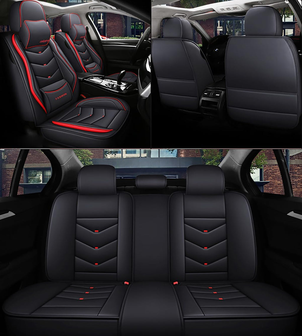 Car Seat Covers Full Set for Hyundai Accent 2018-2022 Leather Seat Covers, Waterproof Non-Slip Breathable Wear Seat Cover, Car Seat Protector Adapted Airbags（Luxury, Black+Red）