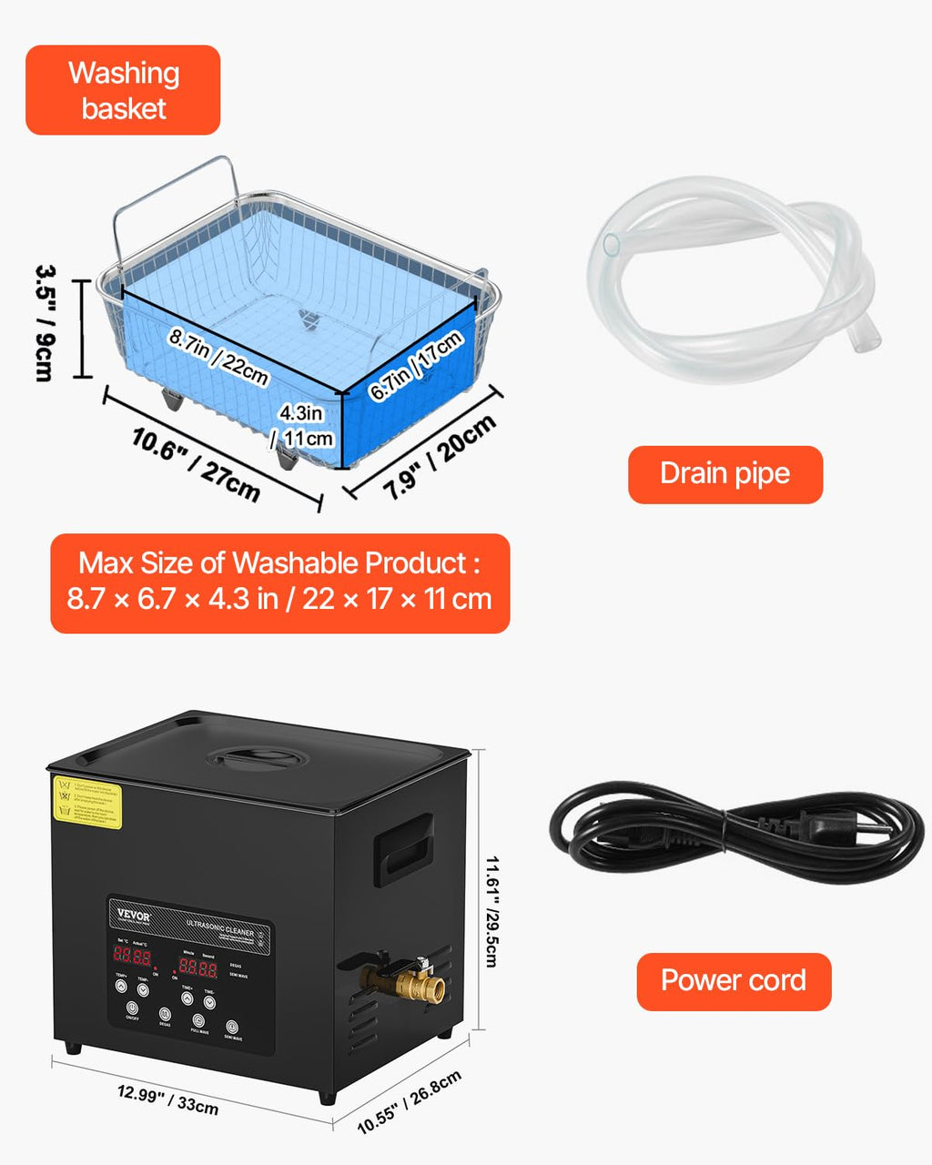 VEVOR Ultrasonic Cleaner, 10L, 600W Heating Power Ultra Sonic Cleaning Machine with Gentle Mode & Upgraded Degassing, 4 PCS Transducers, 40kHz Industrial Ultrasound Cleaner for Jewelry, Beakers, Tools