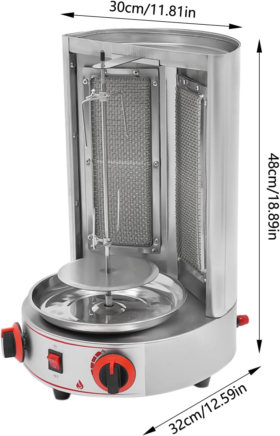 Countertop Shawarma Machine 110V 3000W Gas Vertical Shawarma Machine 360°Rotating Gyro Grill with 2 Burners Stainless Steel Shawarma Machine for Commercial Home Restaurant Kitchen