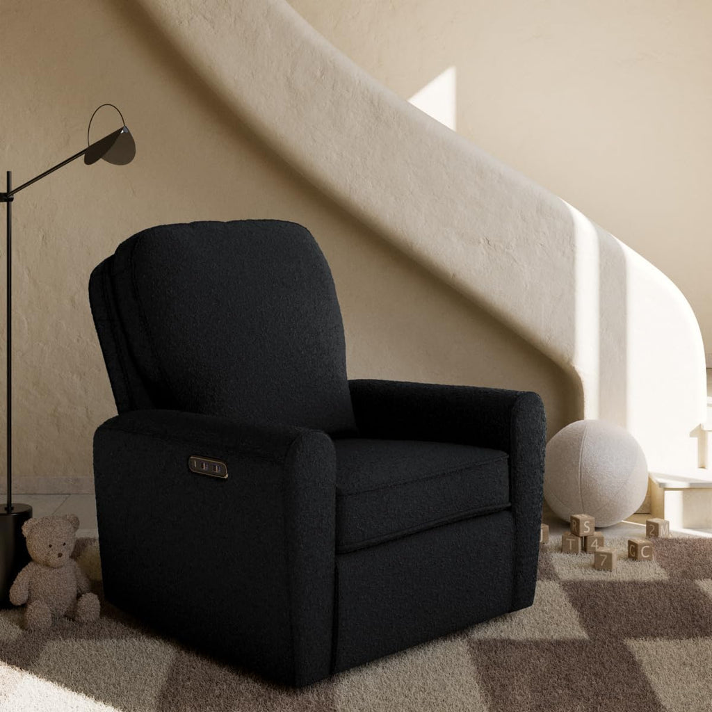 Storkcraft Amalfi Deluxe Power Recliner Swivel Glider – Premium Electronic Nursery Rocking Chair, Oeko-TEX 100 Certified, Includes Dual-USB Charging Port with USB-A & USB-C (Black Boucle)