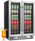 Stopasd Beverage Refrigerator, Dual Zone Beverage Cooler with Clear View Door, 21 Bottles and 88 Cans Large Capacity, Freestanding Drink Fridge with Adjustable Shelves & LED Light for Beer, Soda