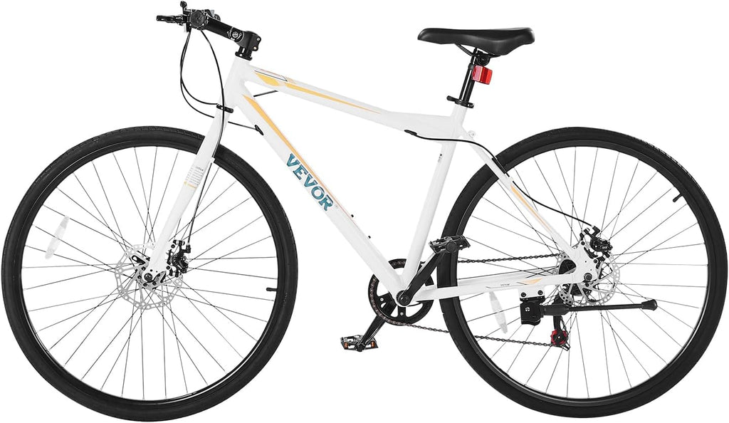 VEVOR Hybrid Bike, Lightweight Aluminum Frame Bike, 700c Wheel Men Women Hybrid Bicycle, Step-Over/Step-Through Adult Urban City Commuter Bikes, with 7/24 Speed, Alloy Adjustable Stem and Seat