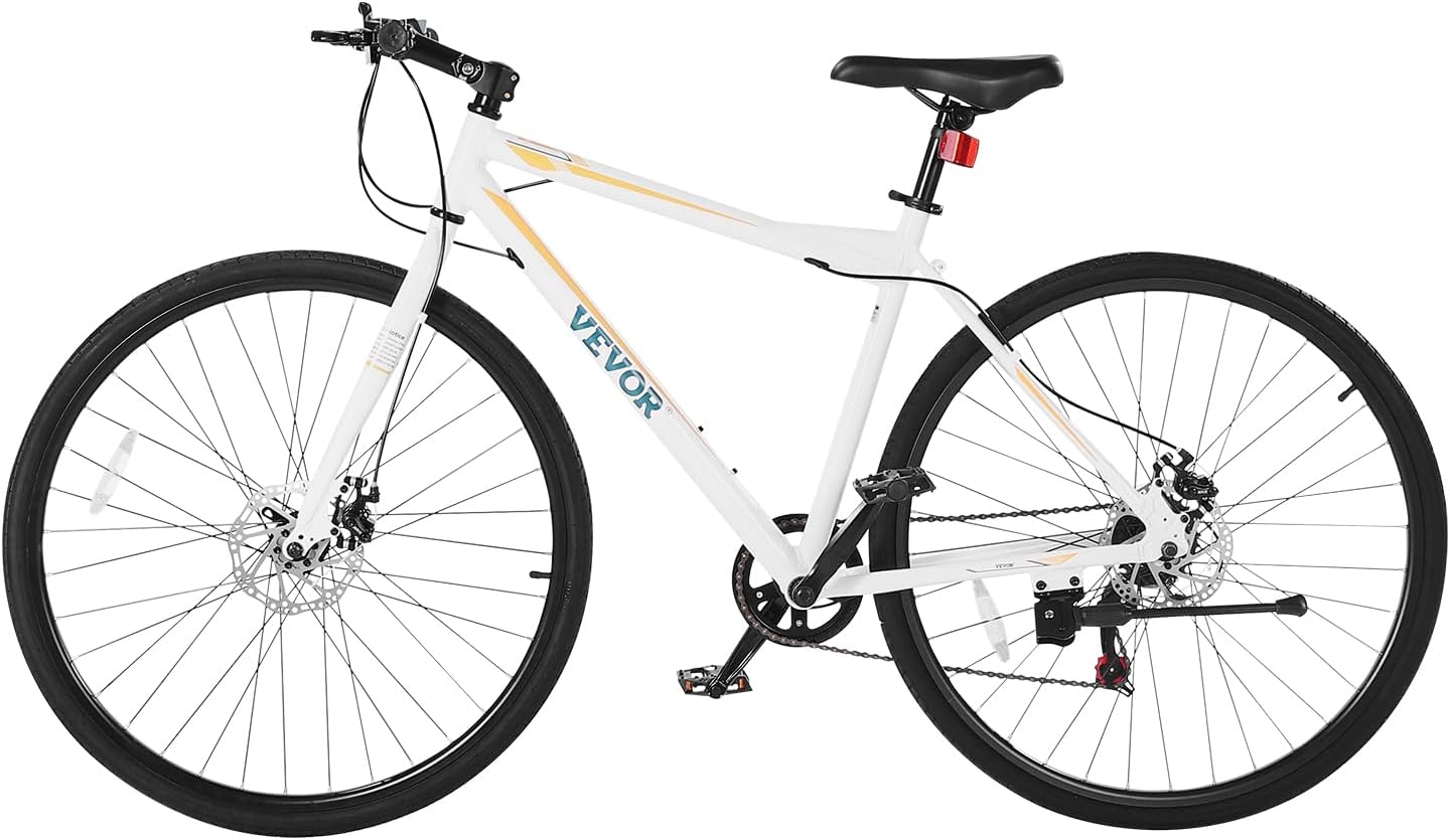 VEVOR Hybrid Bike, Lightweight Aluminum Frame Bike, 700c Wheel Men Women Hybrid Bicycle, Step-Over/Step-Through Adult Urban City Commuter Bikes, with 7/24 Speed, Alloy Adjustable Stem and Seat