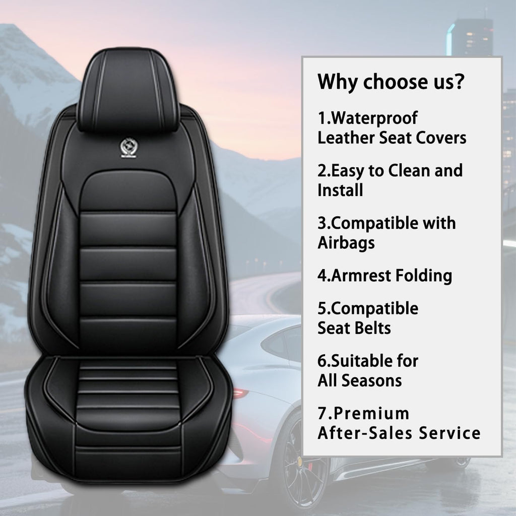 Car Seat Covers for CRV,for Honda CRV 2007-2024 2025,Waterproof Leather Seat Covers,Compatible Airbag,Front Set Comfort Car Seat Protectors for Most Cars(Pillows,Black)